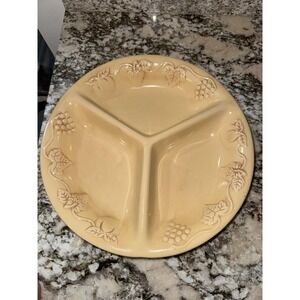 Vintage relish plate divided platter bowl fruit pattern beige ceramic large 13"